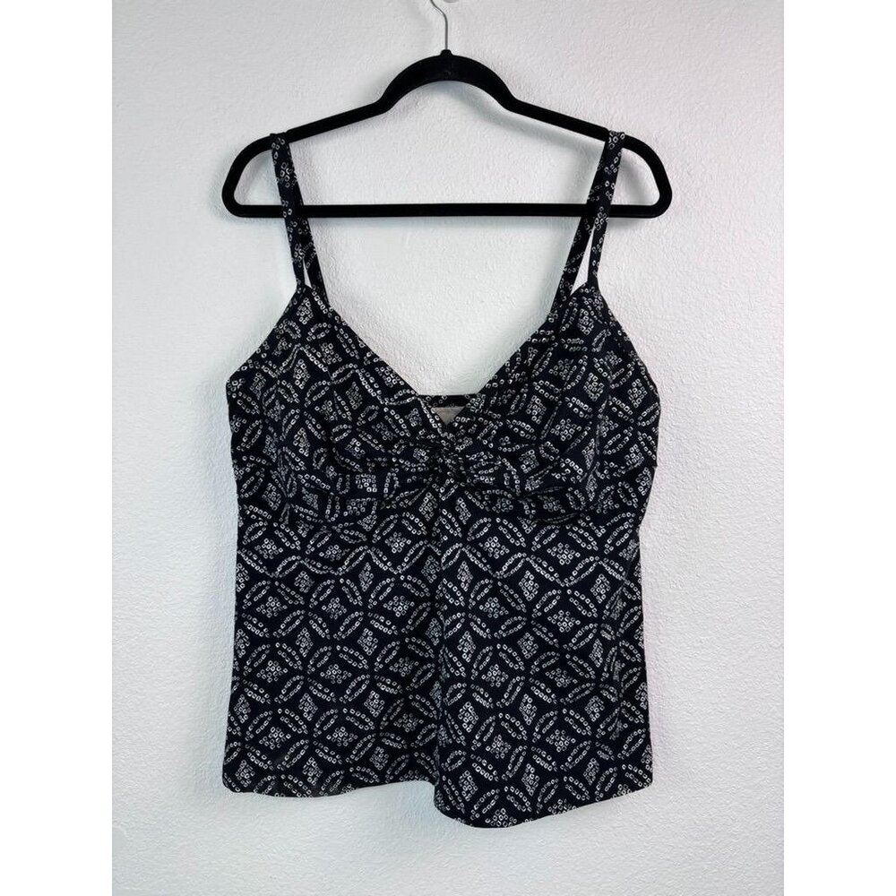 Lands' End women's‎ 18 black and white patterned tankini swim top underwire bra
